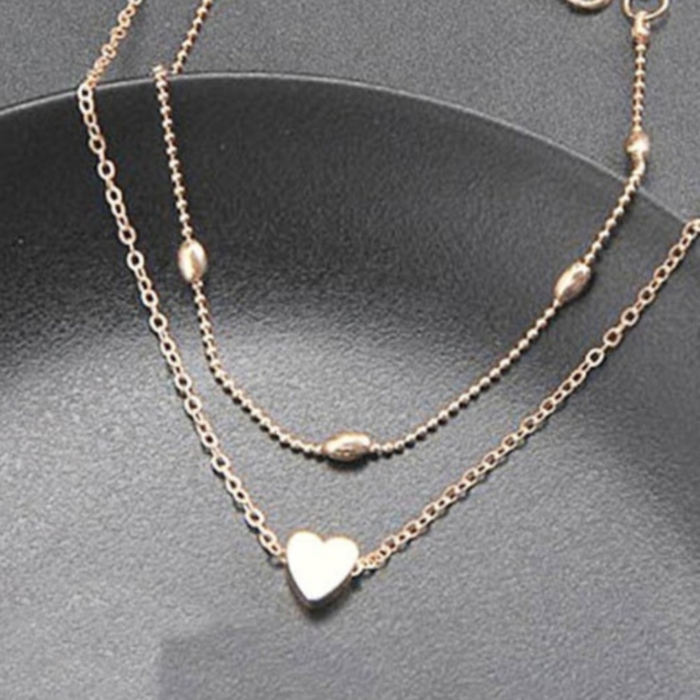 Ball Chain Gold Heart Dainty Layered Anklet - Picture 2 of 5